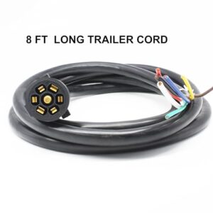 X-Haibei 7 Way Trailer Plug Cord Inline Light Cord 8 Feet Heavy Duty 7 Pin Wire Trailer Light Cable Wiring Harness Double Prongs Connector for RV Camper(8 Foot)