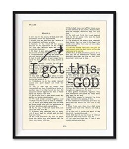 i got this, god, psalm 55:22, cast your cares on the lord, christian unframed reproduction art print, vintage bible verse scripture wall and home decor poster, encouragement gift, 5x7 inches