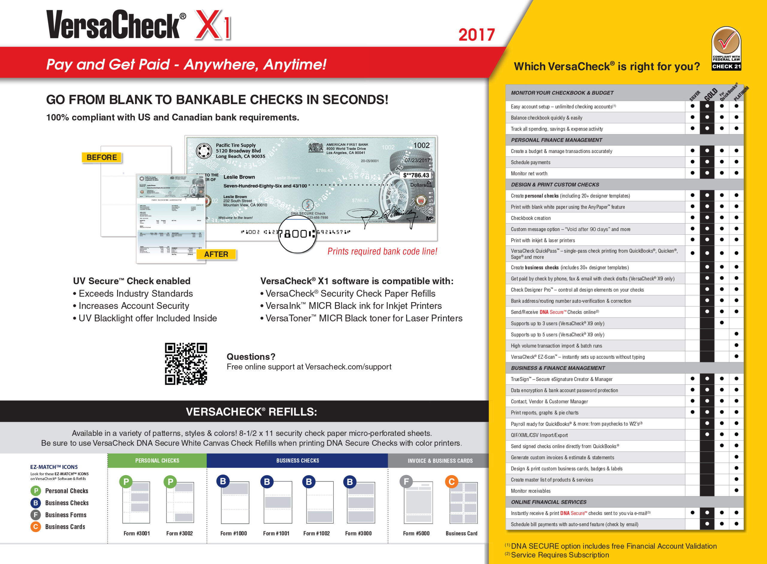 VersaCheck X1 for QuickBooks UV Secure 2017