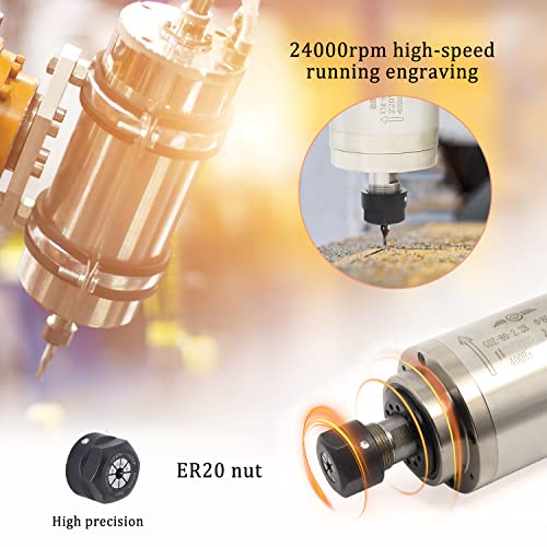 RATTMMOTOR CNC Spindle Motor 2.2KW Water Cooled Spindle Motor 220V ER20 Collet 80mm Diameter 8A 400HZ 24000RPM for CNC Router Engraving Milling Machine