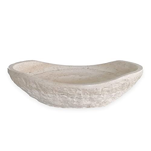 EDUPET Tan Travertine Chiseled Stone Bathroom Vessel Sink - Oval Canoe Shape - 100% Natural Marble, Hand Carved - Free Matching Soap Tray