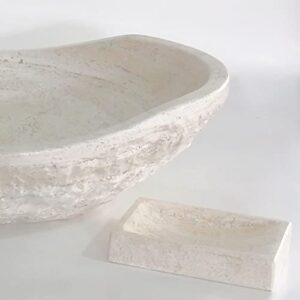 EDUPET Tan Travertine Chiseled Stone Bathroom Vessel Sink - Oval Canoe Shape - 100% Natural Marble, Hand Carved - Free Matching Soap Tray