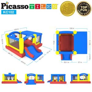 [Upgrade Version] PicassoTiles KC102 12x10 Foot Inflatable Bouncer Jumping Bouncing House, Jump Slide, Dunk Playhouse w/Basketball Rim, 4 Sports Balls, Full-Size Entry, 580W ETL Certified Blower