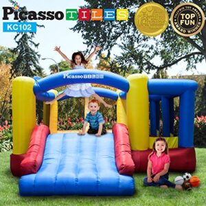 [Upgrade Version] PicassoTiles KC102 12x10 Foot Inflatable Bouncer Jumping Bouncing House, Jump Slide, Dunk Playhouse w/Basketball Rim, 4 Sports Balls, Full-Size Entry, 580W ETL Certified Blower