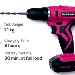 Pink Cordless Drill Set - Electric Screwdriver Cordless Drill Kit for Women - 12V Rechargeable Li-Ion Battery - Storage Case, Bits, Drills & Safety Glasses - Gift for Mom, Sister or Wife