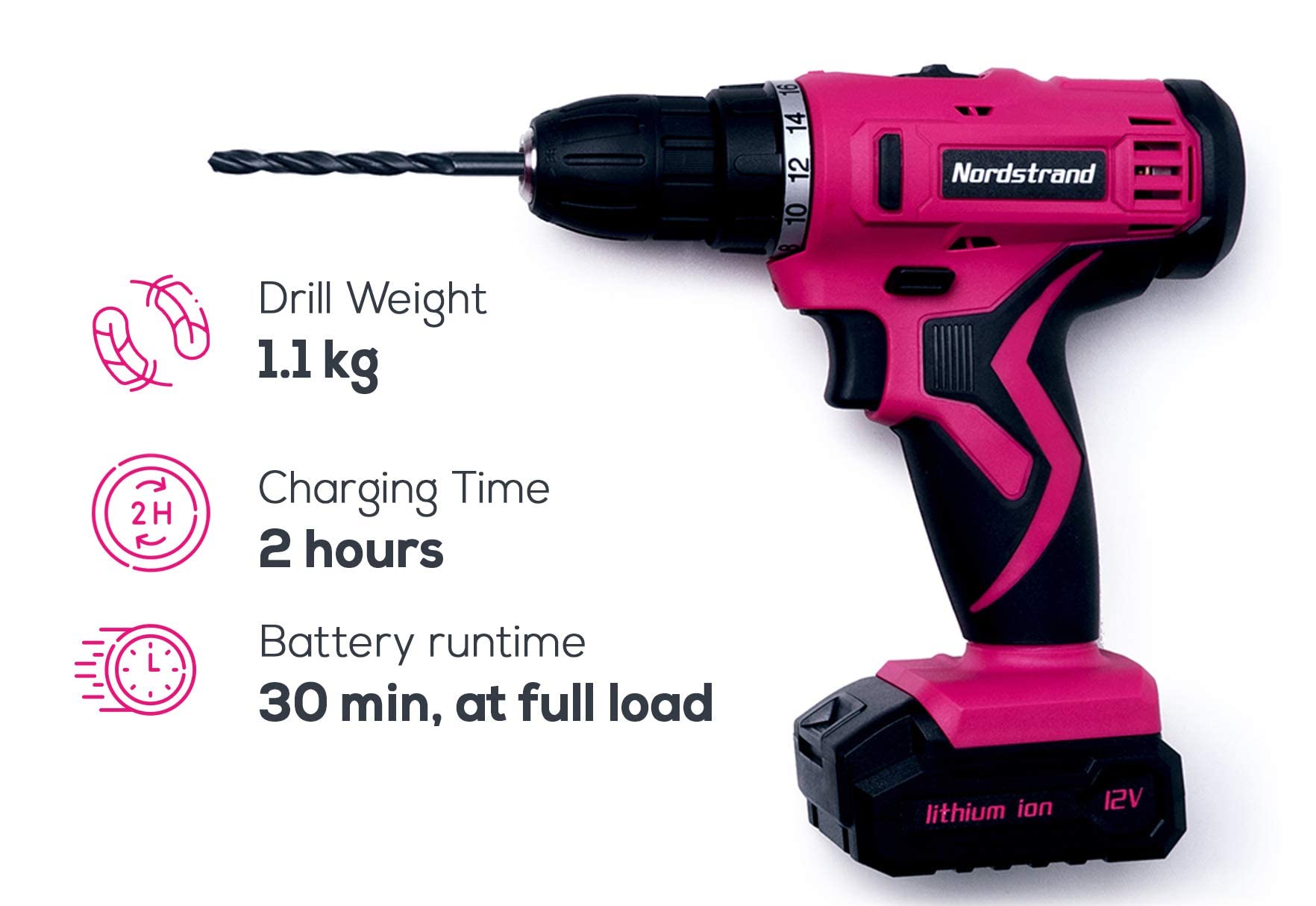 Pink Cordless Drill Set - Electric Screwdriver Cordless Drill Kit for Women - 12V Rechargeable Li-Ion Battery - Storage Case, Bits, Drills & Safety Glasses - Gift for Mom, Sister or Wife