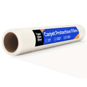 carpet protection film 24" x 200' roll. made in the usa! easy unwind, clean removal, strong and durable carpet protector. clear, self-adhesive surface protective film.