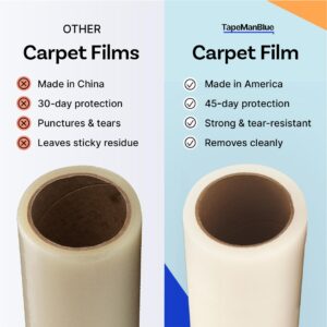 Carpet Protection Film 24" x 200' roll. Made in The USA! Easy Unwind, Clean Removal, Strong and Durable Carpet Protector. Clear, Self-Adhesive Surface Protective Film.