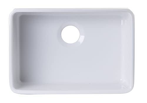 ALFI brand AB503UM-W White Single Bowl Fireclay Undermount Kitchen Sink, 24"