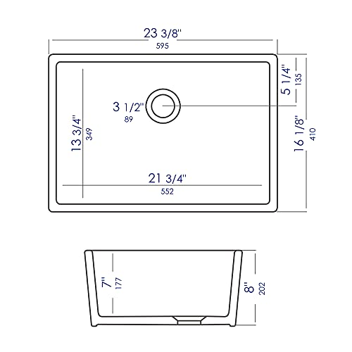 ALFI brand AB503UM-W White Single Bowl Fireclay Undermount Kitchen Sink, 24"