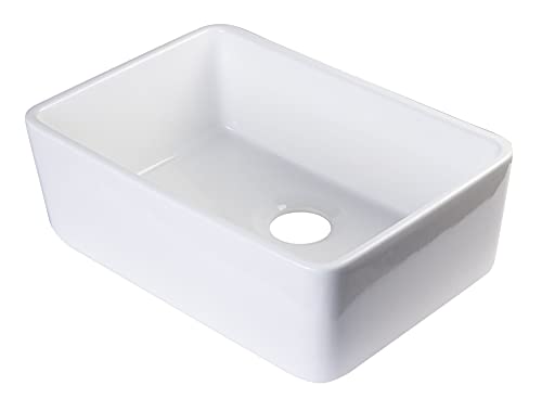 ALFI brand AB503UM-W White Single Bowl Fireclay Undermount Kitchen Sink, 24"