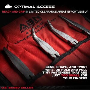 ABN Long Reach 11in Plier 4-Piece Set – 90-Degree Angle, 45-Degree Angle, Straight Needle Nose, and Duckbill Pliers