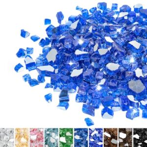 mr. fireglass 10 pounds fire glass - 1/4 inch high luster reflective tempered glass rocks for fireplace fire pit table and landscaping, cobalt blue