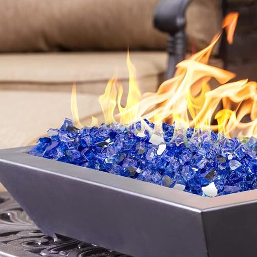 Mr. Fireglass 10 Pounds Fire Glass - 1/4 Inch High Luster Reflective Tempered Glass Rocks for Fireplace Fire Pit Table and Landscaping, Cobalt Blue