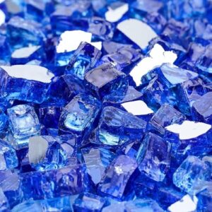 Mr. Fireglass 10 Pounds Fire Glass - 1/4 Inch High Luster Reflective Tempered Glass Rocks for Fireplace Fire Pit Table and Landscaping, Cobalt Blue