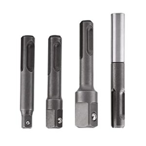 4 pcs SDS Plus Socket Adapter Set,1/4" Hex Socket Adaptor 1/4" 3/8" 1/2" Square Impact Socket Extension Connector Power Drill Bit Adapter