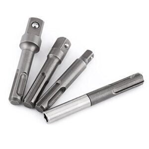 4 pcs SDS Plus Socket Adapter Set,1/4" Hex Socket Adaptor 1/4" 3/8" 1/2" Square Impact Socket Extension Connector Power Drill Bit Adapter