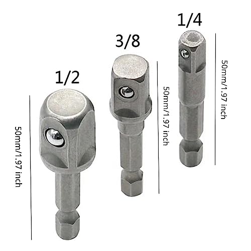 3PCS Set 1/4" 3/8" 1/2" | Impact Grade Socket Adapter | Hex Shank Adapter Drill Nut Driver | Power Extension Bit Set for Drills (3PCS)