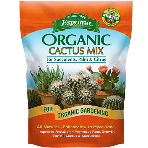 Espoma Organic Cactus Potting Soil Mix, Natural & Organic Soil for Cactus, Succulent, Palm, and Citrus grown in containers both indoors and outdoors, 4 qt, Pack of 2