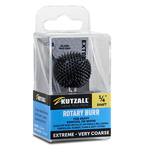 Kutzall Extreme Sphere Rotary Burr 1⁄4" Shaft, Very Coarse - Woodworking Attachment for Bosch, DeWalt, Milwaukee, Makita Tools. Abrasive Tungsten Carbide, 1" (25.4mm) Head Diameter, SX-1C