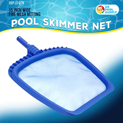 U.S. Pool Supply Professional Heavy Duty Large 15" x 16" Swimming Pool Leaf Skimmer Net - Fine Mesh Netting, Easy Scoop Edge - Fast Cleaning, Debris Pickup Removal - Fits Standard Swimming Pool Poles