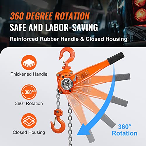 Happybuy Manual Lever Chain Hoist, 1-1/2 Ton 3300 lbs Capacity 20 FT Come Along, G80 Galvanized Steel with Weston Double-Pawl Brake,Auto Chain Leading & 360° Rotation Hook, for Garage Factory Dock