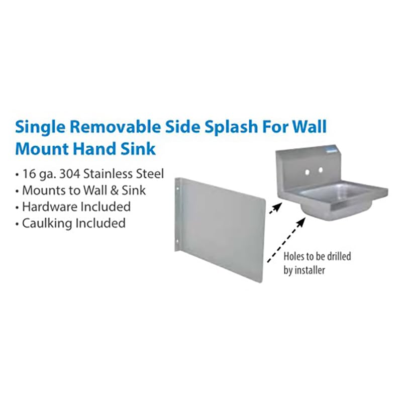BK Resources After Market Stainless Steel 15-1/2"W x 9-1/2"H Universal Side Splash for 10x14" Wall Mounted Hand Sinks
