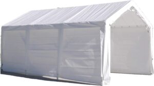 impact 11' x 20' portable carport garage, all season fully enclosed canopy with window sidewalls, outdoor party tent with 8 dressed legs, white