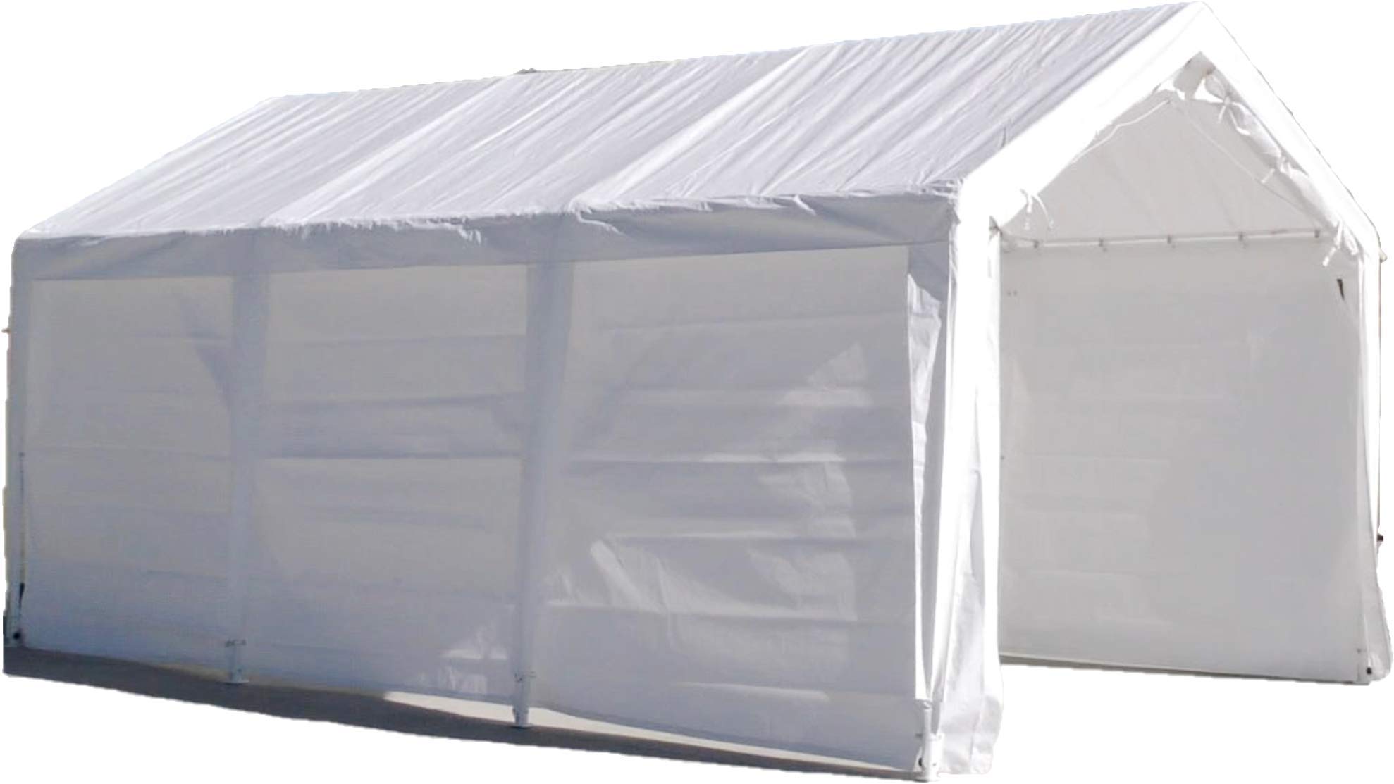 Impact 11' x 20' Portable Carport Garage, All Season Fully Enclosed Canopy with Window Sidewalls, Outdoor Party Tent with 8 Dressed Legs, White