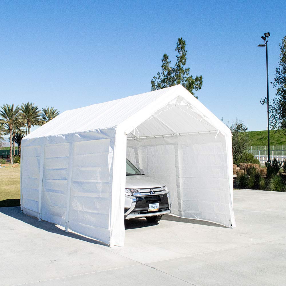 Impact 11' x 20' Portable Carport Garage, All Season Fully Enclosed Canopy with Window Sidewalls, Outdoor Party Tent with 8 Dressed Legs, White