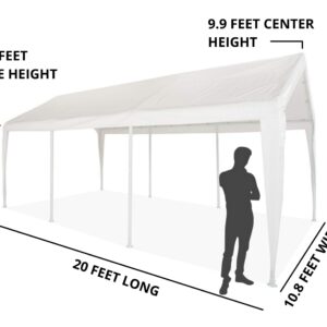 Impact 11' x 20' Portable Carport Garage, All Season Fully Enclosed Canopy with Window Sidewalls, Outdoor Party Tent with 8 Dressed Legs, White