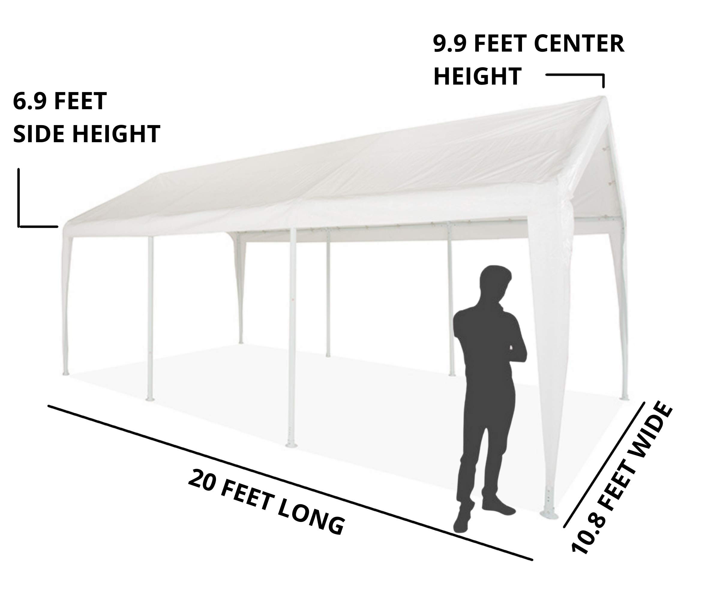 Impact 11' x 20' Portable Carport Garage, All Season Fully Enclosed Canopy with Window Sidewalls, Outdoor Party Tent with 8 Dressed Legs, White