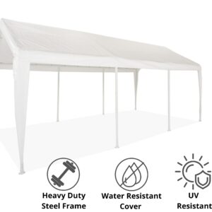 Impact 11' x 20' Portable Carport Garage, All Season Fully Enclosed Canopy with Window Sidewalls, Outdoor Party Tent with 8 Dressed Legs, White