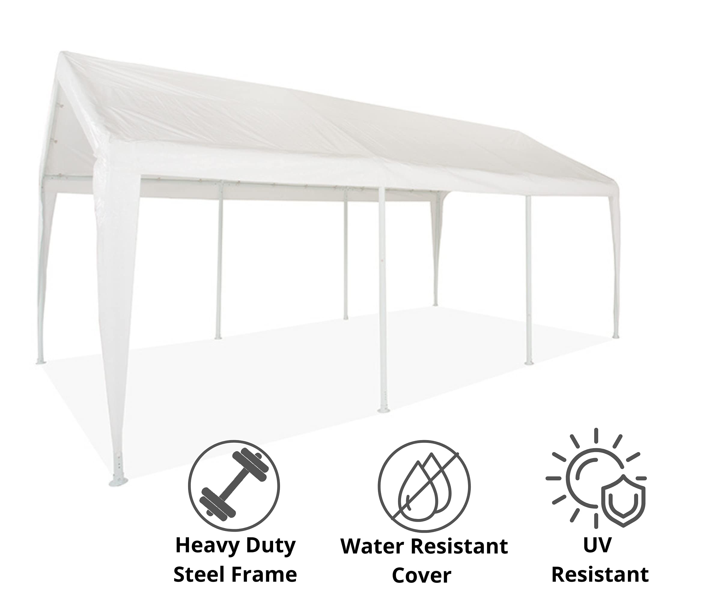 Impact 11' x 20' Portable Carport Garage, All Season Fully Enclosed Canopy with Window Sidewalls, Outdoor Party Tent with 8 Dressed Legs, White