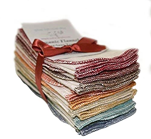 Gina's Soft Cloth Shop 11x12 Inches 1 Ply Flannel G.O.T.S. Certified Organic Cotton Paperless Towels with Earthtone Edges 10 Pack