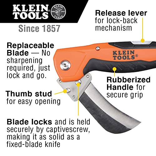 Klein Tools 44218 Utility Knife, Lockback Electricians Knife and Folding Knife with Hawkbill Blade for Cable Skinning, Replaceable Blade