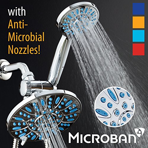 Antimicrobial/Anti-Clog High-Pressure 30-setting Rainfall Shower Combo by AquaDance with Microban Nozzle Protection from Growth of Mold Mildew & Bacteria for Stronger Shower! Wave Blue