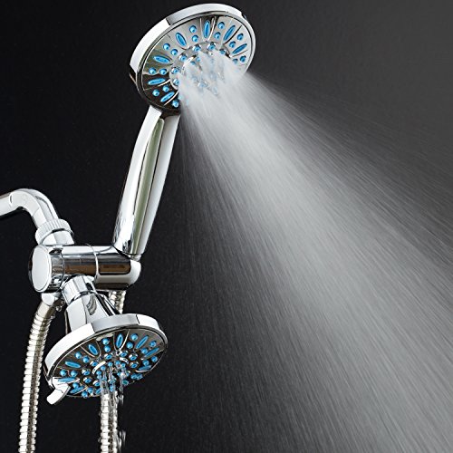 AquaDance Antimicrobial/Anti-Clog High-Pressure 30-Setting Combo Microban Nozzle Protection from Growth of Mold Mildew & Bacteria for Stronger Shower Aqua, Chrome/Wave Blue Jets