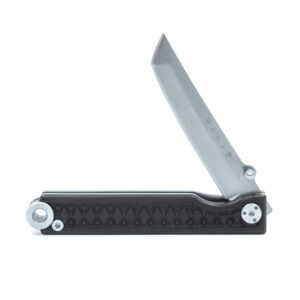 statgear pocket samurai micro folding knife - everyday carry 440c stainless steel tanto blade - higonokami style edc knife with keychain loop - black