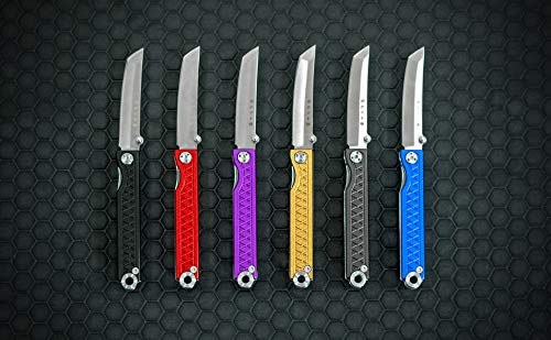 STATGEAR Pocket Samurai Micro Folding Knife - Everyday Carry 440C Stainless Steel Tanto Blade - Higonokami Style EDC Knife with Keychain Loop - Black