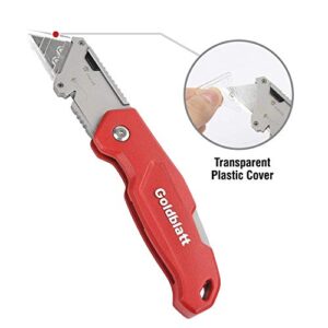 Goldblatt Folding Utility Knife, Quick Change Blade Mechanism & Aluminum Alloy Handle with 10-piece Extra Blades, Pocket Size