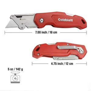 Goldblatt Folding Utility Knife, Quick Change Blade Mechanism & Aluminum Alloy Handle with 10-piece Extra Blades, Pocket Size