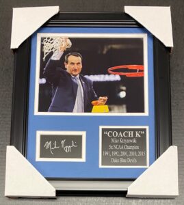 coach k mike krzyzewski laser engraved (facsimile reprint) framed 8x10 photo duke