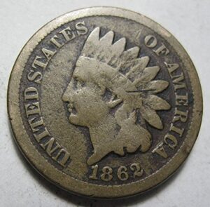 1862 u.s. indian head cent copper-nickel penny good to vg