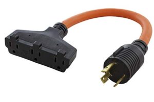 ac works l5-30 30amp 3-prong locking generator distribution cord (1.5ft l5-30 to tri-household flexible)