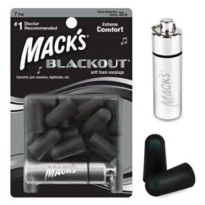 mack's blackout soft foam earplugs, 7 pair with travel case - 32 db highest nrr, comfortable ear plugs for concerts, jam sessions, nightclubs, loud events and shooting sports