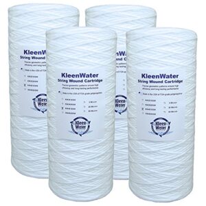 kleenwater kw4510sw string wound water filter replacement cartridge, dirt rust sediment filtration, 5 micron 4.5 x 10 inch, made in the usa, set of 4