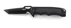 crkt septimo edc folding pocket knife: everyday carry, black serrated edge tanto, veff serrations flipper and thumb slot opening, aluminum handle with tpr insert, reversible pocket clip 7050