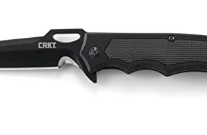 CRKT Septimo EDC Folding Pocket Knife: Everyday Carry, Black Serrated Edge Tanto, Veff Serrations Flipper and Thumb Slot Opening, Aluminum Handle with TPR Insert, Reversible Pocket Clip 7050