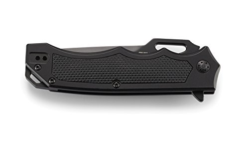 CRKT Septimo EDC Folding Pocket Knife: Everyday Carry, Black Serrated Edge Tanto, Veff Serrations Flipper and Thumb Slot Opening, Aluminum Handle with TPR Insert, Reversible Pocket Clip 7050